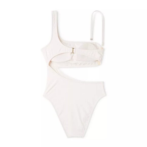 Women's Ribbed One Shoulder Cut Out One Piece Swimsuit - Shade & Shore Off-White - Picture 2 of 6